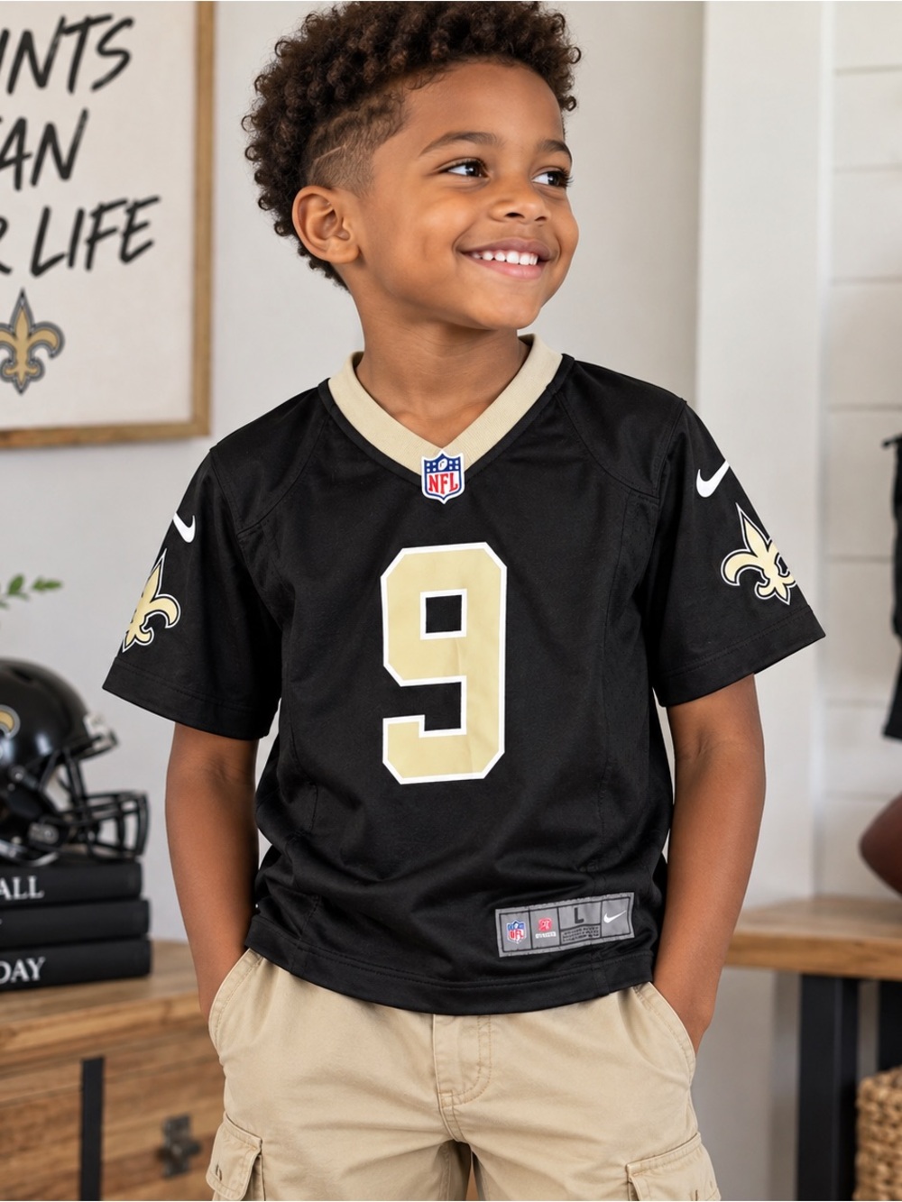 Nike NFL New Orleans Saints Drew Brees #9 Youth Jersey Kids Large Size 7 Black